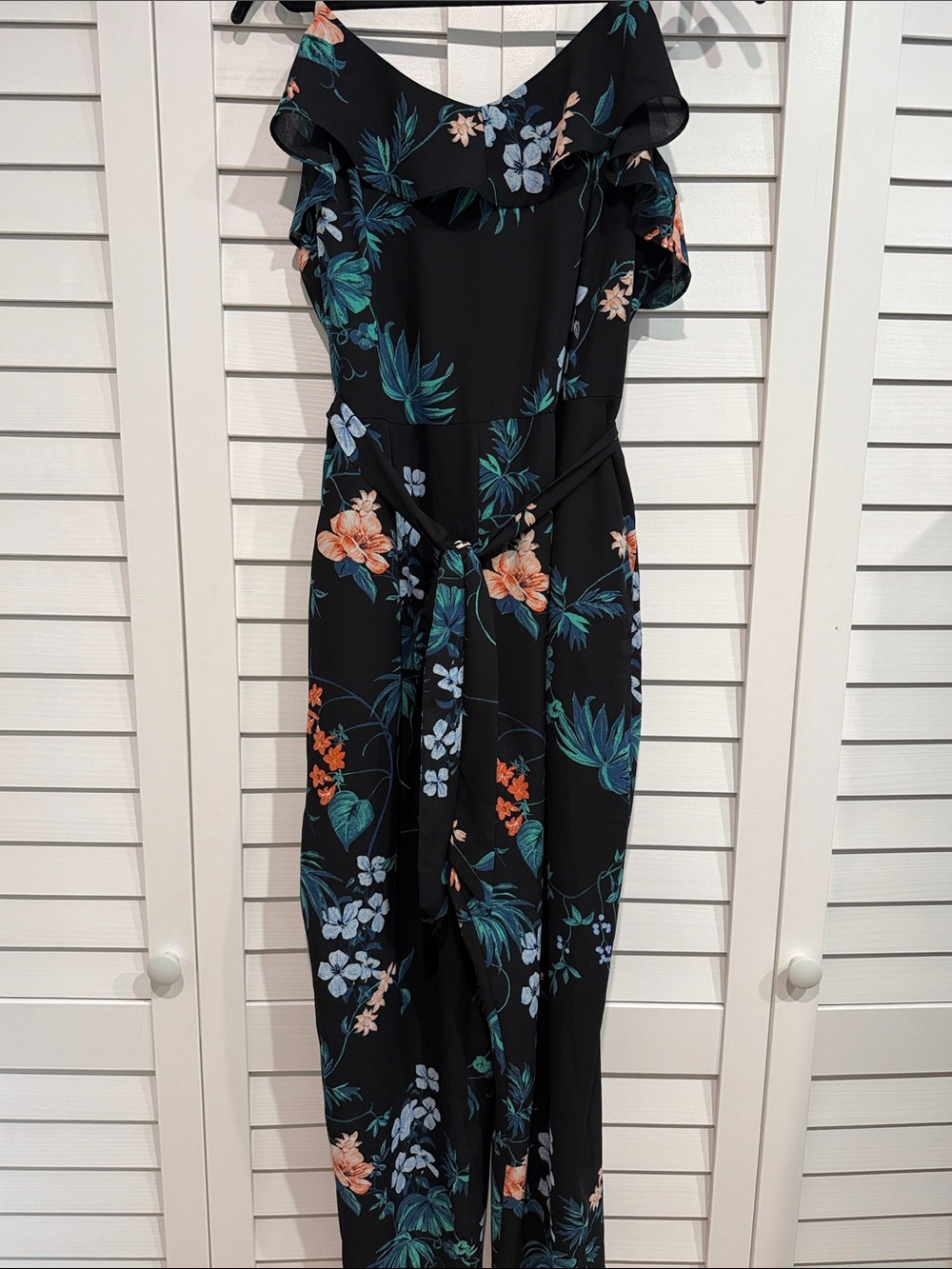 Banana Republic Floral Adjustable Strap Black Jumpsuit